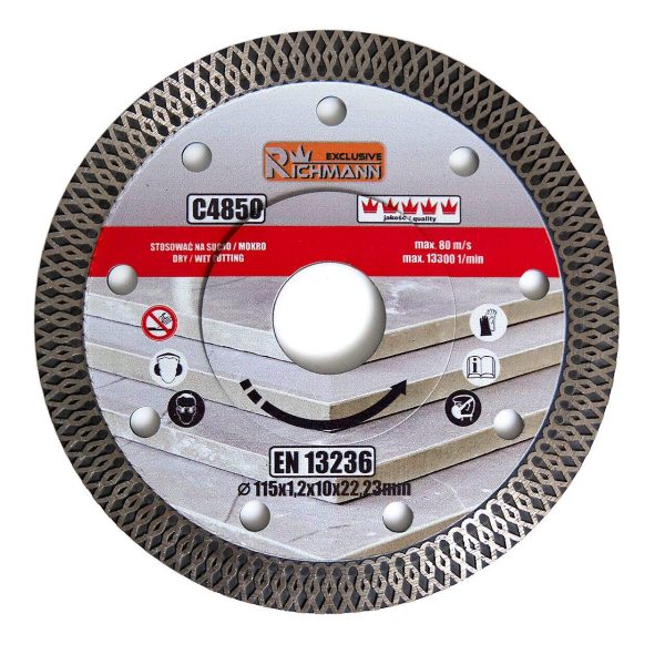 Set 10 discuri diamantate turbo subtire, placi ceramice, taiere umeda si uscata, 115 mm/22.23 mm, Richmann Exclusive