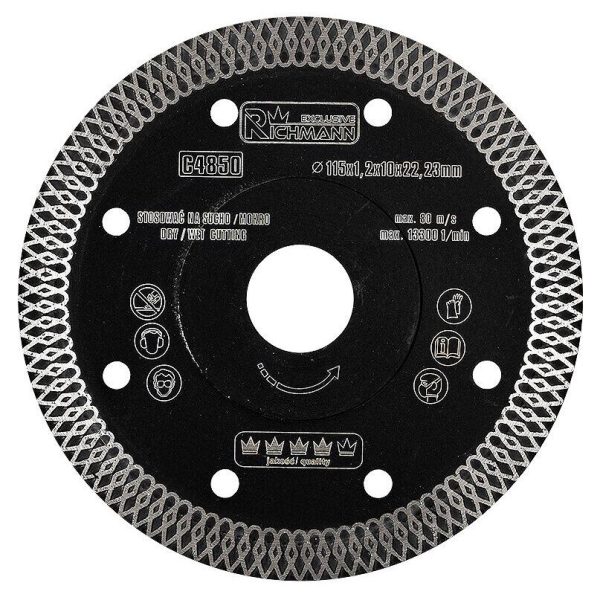Set 5 discuri diamantate turbo subtire, placi ceramice, taiere umeda si uscata, 115 mm/22.23 mm, Richmann Exclusive