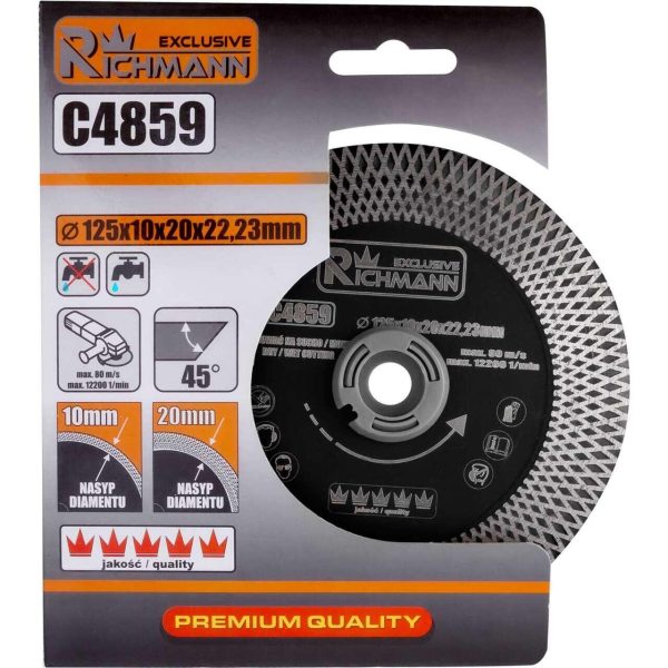 Set 2 discuri diamantate turbo subtire, dublu segmentat, placi ceramice, taiere umeda si uscata, 125x10x20x22.23 mm, Richmann Exclusive