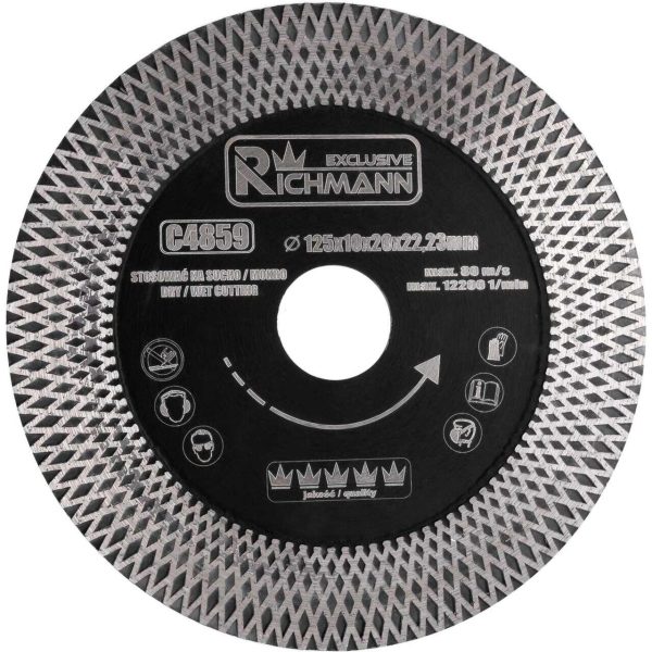 Set 2 discuri diamantate turbo subtire, dublu segmentat, placi ceramice, taiere umeda si uscata, 125x10x20x22.23 mm, Richmann Exclusive