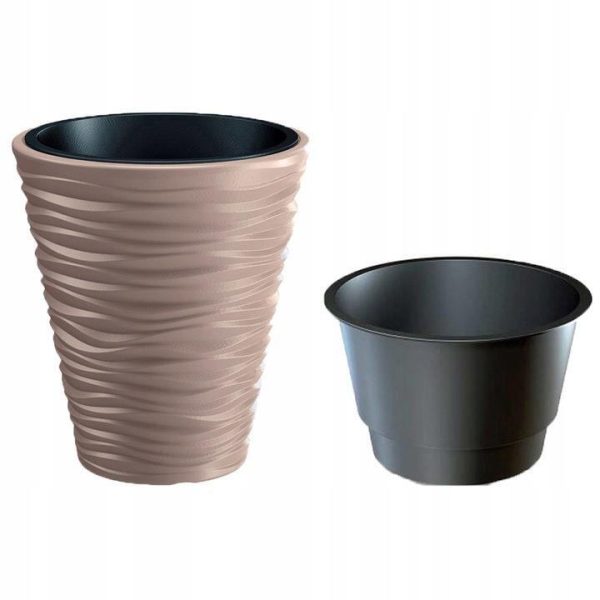 Set 2 ghivece de flori, Sand, rotunde, 38.8×43.6 cm, cafeniu, Prosperplast