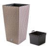 Set 2 ghivece de flori, Rato, imitatie ratan, inalte, 32.5×32.5×61 cm, cafeniu, Prosperplast