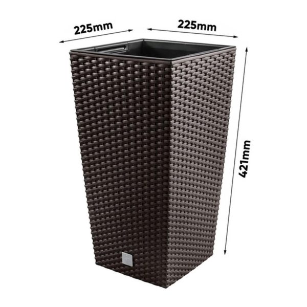 Set 2 ghivece de flori, Rato, imitatie ratan, inalte, 22.5×22.5×42 cm, maro, Prosperplast