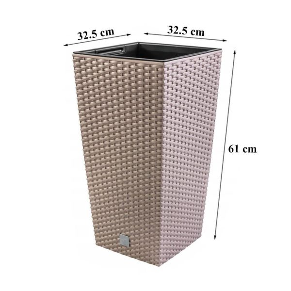 Set 2 ghivece de flori, Rato, imitatie ratan, inalte, 32.5×32.5×61 cm, cafeniu, Prosperplast