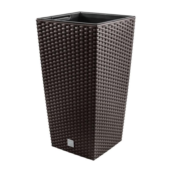 Set 2 ghivece de flori, Rato, imitatie ratan, inalte, 22.5×22.5×42 cm, maro, Prosperplast