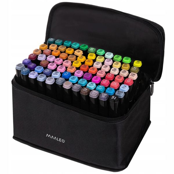 Set markere/carioci, 2 capete diferite, cu geanta, diverse culori, 80 buc, Maaleo