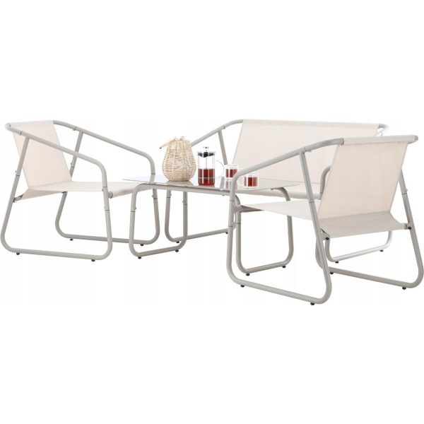 Set mobilier gradina/terasa, bej, otel, textil, 1 masa, 2 scaune, 1 canapea, Soffi