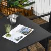 Set mobilier gradina/terasa, negru si bej, ratan sintetic, 1 masa, 6 scaune, Lynna
