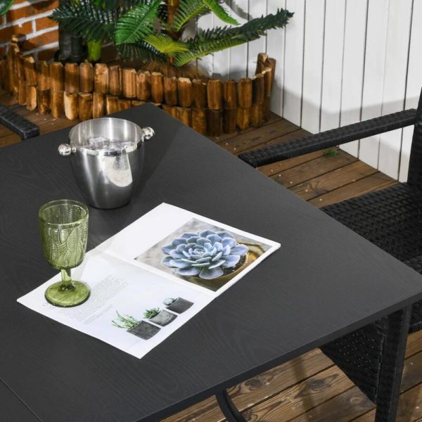 Set mobilier gradina/terasa, negru si bej, ratan sintetic, 1 masa, 6 scaune, Lynna