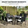 Set mobilier gradina/terasa, negru si bej, ratan sintetic, 1 masa, 6 scaune, Lynna