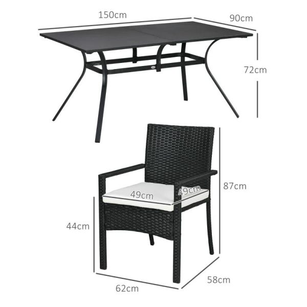 Set mobilier gradina/terasa, negru si bej, ratan sintetic, 1 masa, 6 scaune, Lynna