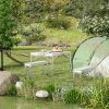 Set mobilier gradina/camping, pliabil, 1 masa, 2 banci, MDF si aluminiu, alb, 90 cm, Frankfurt