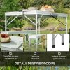 Set mobilier gradina/camping, pliabil, 1 masa, 2 banci, MDF si aluminiu, alb, 90 cm, Frankfurt