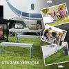 Set mobilier gradina/camping, pliabil, 1 masa, 2 banci, MDF si aluminiu, alb, 90 cm, Frankfurt