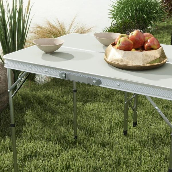 Set mobilier gradina/camping, pliabil, 1 masa, 2 banci, MDF si aluminiu, alb, 90 cm, Frankfurt