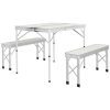 Set mobilier gradina/camping, pliabil, 1 masa, 2 banci, MDF si aluminiu, alb, 90 cm, Frankfurt