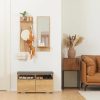 Set mobilier hol, pal, cu pantofar, cuier, oglinda, natur, 3 piese