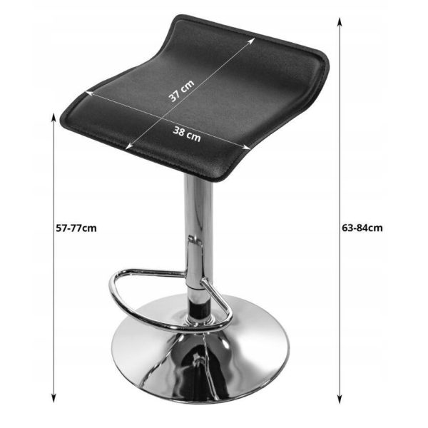 Set 2 scaune de bucatarie/bar, Artool, Fort, rotativ, piele ecologica neagra, picior metal argintiu, 38x39x63-84 cm