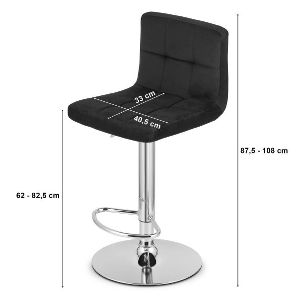 Set 2 scaune de bucatarie/bar, Artool, Prot, rotativ, catifea neagra, picior metal negru, 41x44x87.5-108 cm