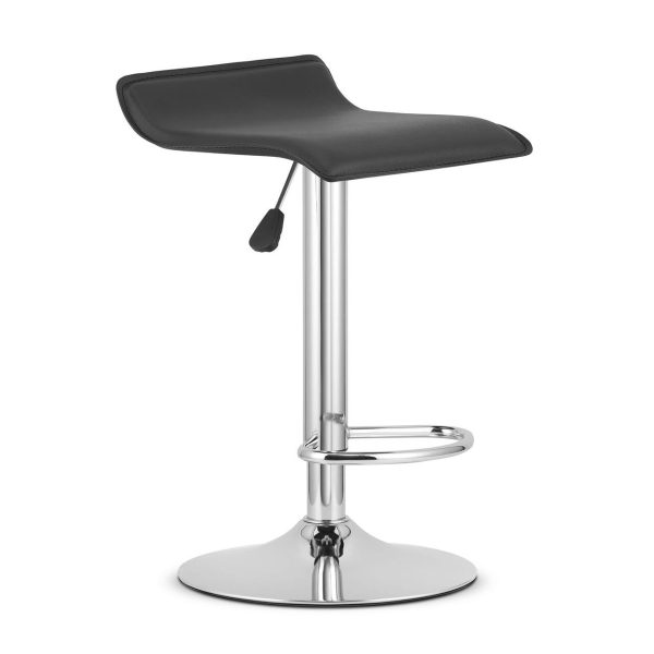 Set 2 scaune de bucatarie/bar, Artool, Fort, rotativ, piele ecologica neagra, picior metal argintiu, 38x39x63-84 cm