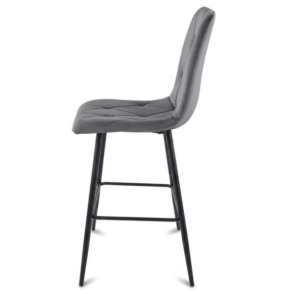 Set 2 scaune de bucatarie/bar, Artool, Libra, catifea gri inchis, picioare metal negru, 52x56x112 cm