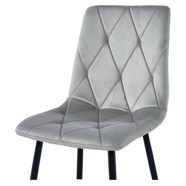 Set 4 scaune bucatarie/living, Artool, Libra, catifea gri, picioare metal negru, 44x40x88.5 cm