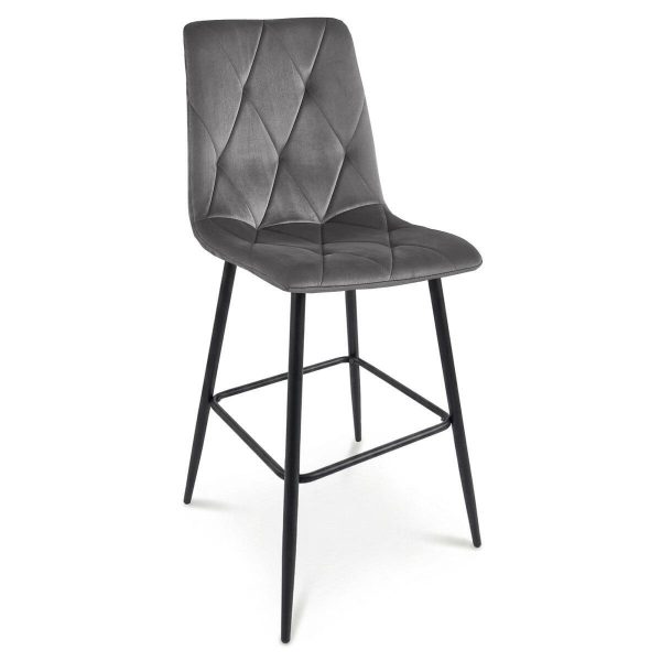 Set 2 scaune de bucatarie/bar, Artool, Libra, catifea gri inchis, picioare metal negru, 52x56x112 cm