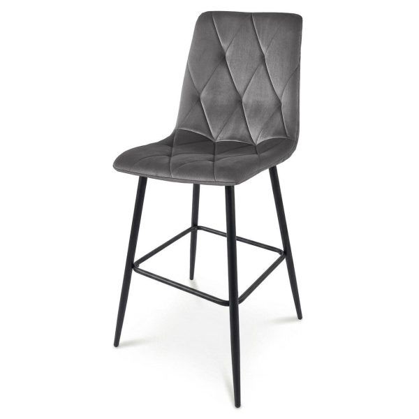 Set 2 scaune de bucatarie/bar, Artool, Libra, catifea gri inchis, picioare metal negru, 52x56x112 cm