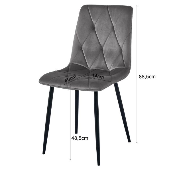 Set 4 scaune bucatarie/living, Artool, Libra, catifea gri, picioare metal negru, 44x40x88.5 cm