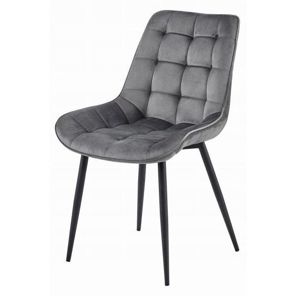 Set 4 scaune bucatarie/living, Artool, Bera, catifea gri, picioare metal negru, 54x60x88 cm