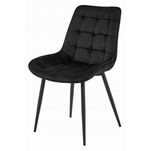 Set 4 scaune bucatarie/living, Artool, Bera, catifea neagra, picioare metal negru, 54x60x88 cm