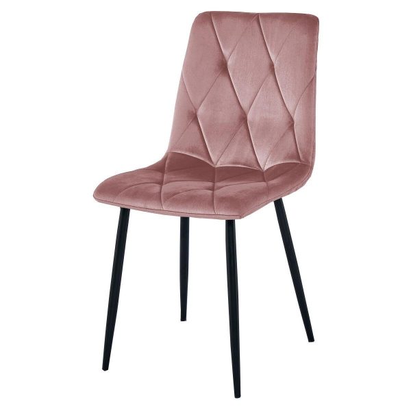 Set 4 scaune bucatarie/living, Artool, Libra, catifea roz inchis, picioare metal negru, 44×54.5×88.5 cm