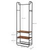 Suport pentru haine, cuier, Artool, cu 3 rafturi incaltaminte, pal, metal, negru si maro rustic, 58x28x181 cm