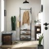 Suport pentru haine, cuier, Artool, cu 3 rafturi incaltaminte, pal, metal, negru si maro rustic, 58x28x181 cm