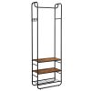 Suport pentru haine, cuier, Artool, cu 3 rafturi incaltaminte, pal, metal, negru si maro rustic, 58x28x181 cm