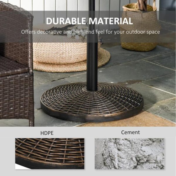 Suport pentru umbrela 35/38/48 mm, rotund, HDPE, metal, imitatie ratan, maro, 53×35.5 cm