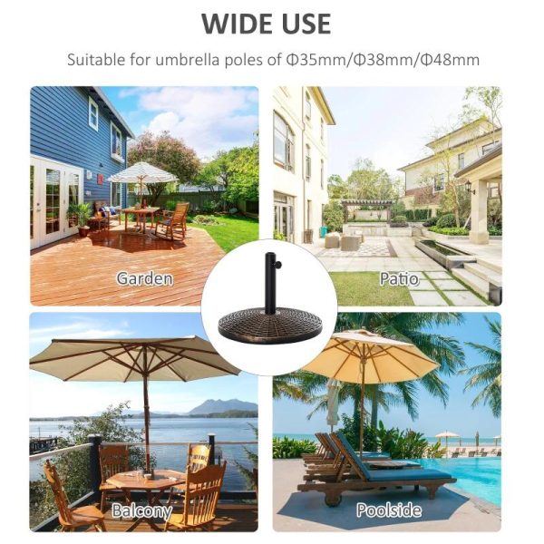 Suport pentru umbrela 35/38/48 mm, rotund, HDPE, metal, imitatie ratan, maro, 53×35.5 cm