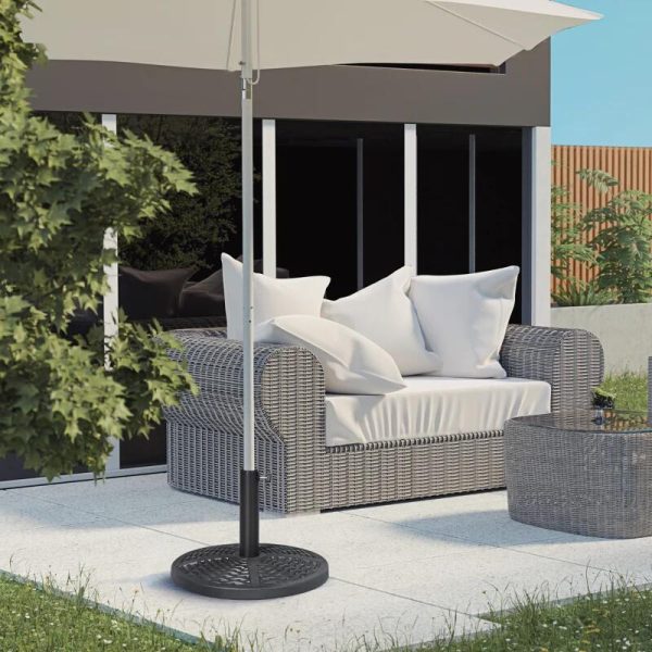 Suport pentru umbrela 38-48 mm, rotund, HDPE, imitatie ratan, negru, 45×33 cm