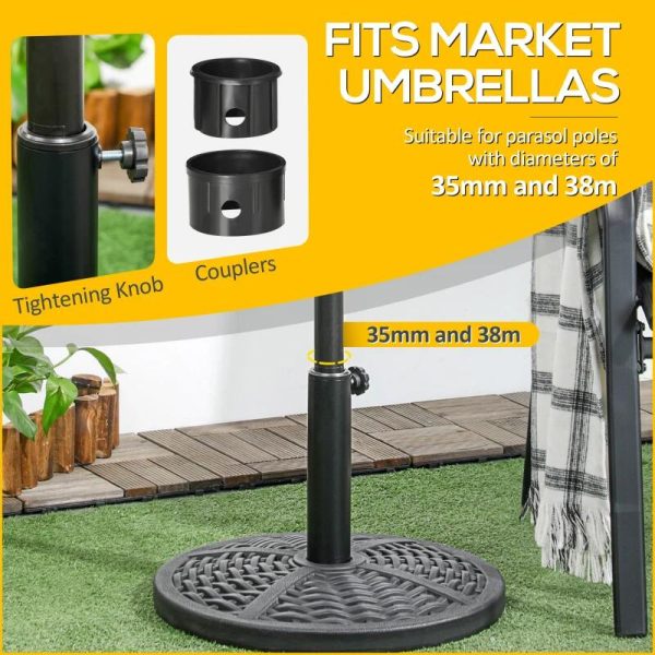 Suport pentru umbrela 38-48 mm, rotund, HDPE, imitatie ratan, negru, 45×33 cm