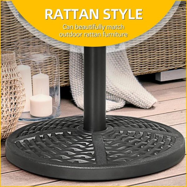 Suport pentru umbrela 38-48 mm, rotund, HDPE, imitatie ratan, negru, 45×33 cm