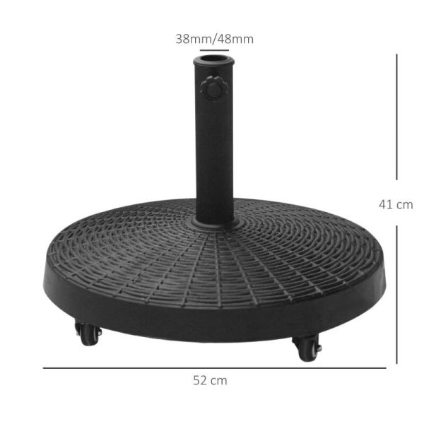 Suport pentru umbrela 38-48 mm, cu roti, rotund, HDPE, imitatie ratan, negru, 52×41 cm
