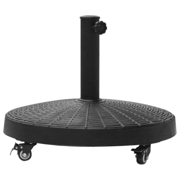 Suport pentru umbrela 38-48 mm, cu roti, rotund, HDPE, imitatie ratan, negru, 52×41 cm