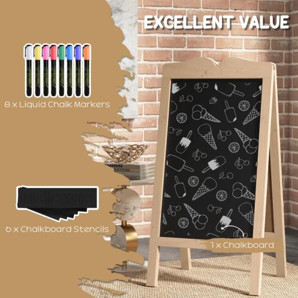 Tabla magnetica cu stergere uscata, afisaj restaurant, neagra, 8 markere, 6 sabloane, 51x42x101 cm