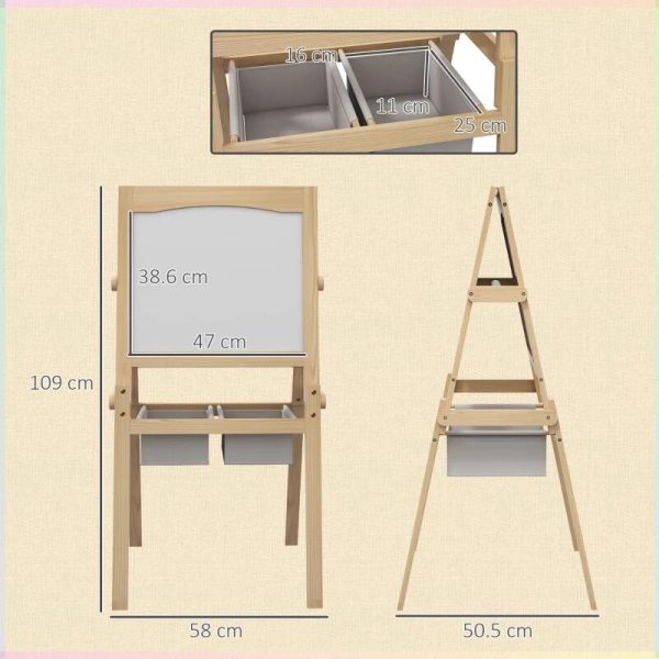 Tabla tip sevalet pentru desen/pictura, cu 2 fete, 3 in 1, 2 compartimente, 58×50.5×109 cm