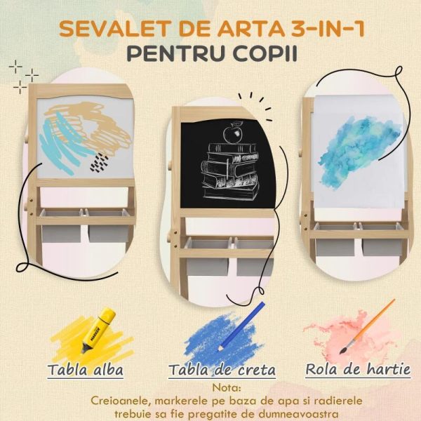 Tabla tip sevalet pentru desen/pictura, cu 2 fete, 3 in 1, 2 compartimente, 58×50.5×109 cm