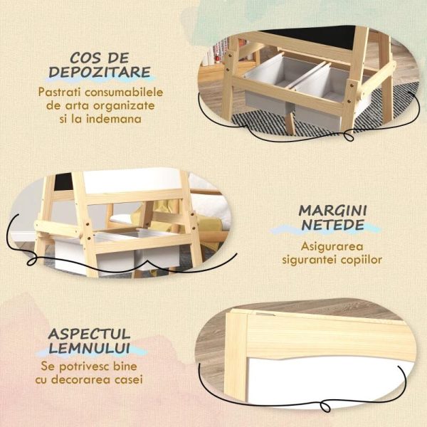 Tabla tip sevalet pentru desen/pictura, cu 2 fete, 3 in 1, 2 compartimente, 58×50.5×109 cm