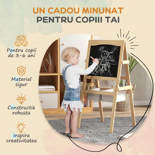 Tabla tip sevalet pentru desen/pictura, cu 2 fete, 3 in 1, 2 compartimente, 58×50.5×109 cm