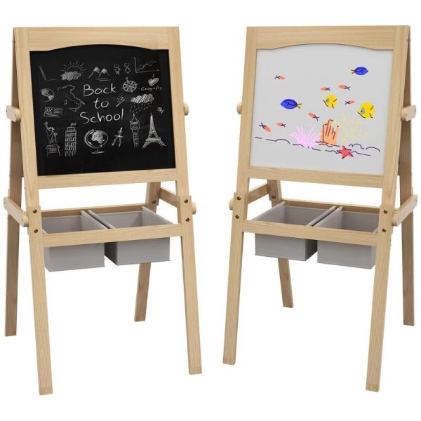 Tabla tip sevalet pentru desen/pictura, cu 2 fete, 3 in 1, 2 compartimente, 58×50.5×109 cm