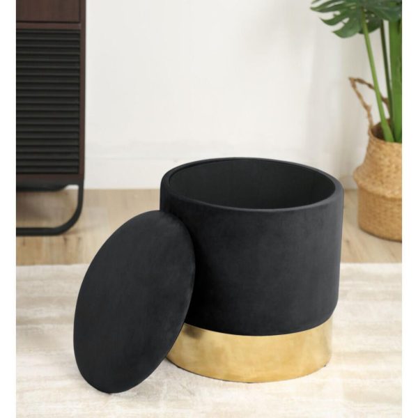 Taburet, rotund, cu spatiu depozitare, catifea, negru, max 80 kg, 39×40 cm, Golden, Akord