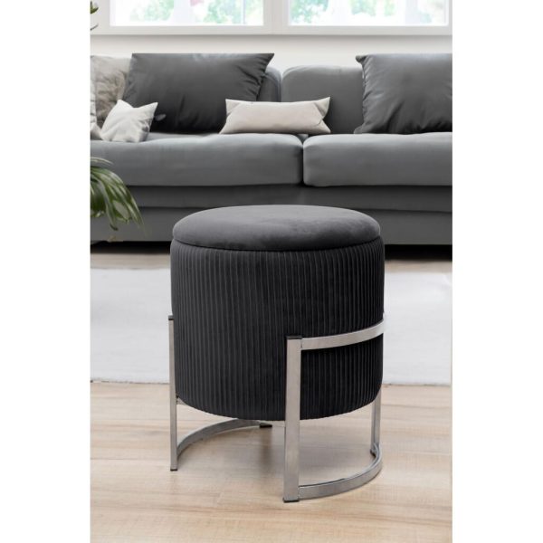Taburet, rotund, cu spatiu depozitare, catifea, negru, max 80 kg, 40×46 cm, Porto, Akord